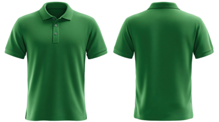 Green blank polo t shirt template from two sides isolated on transparent white background