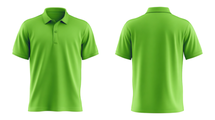 Green blank polo t shirt template from two sides isolated on transparent white background