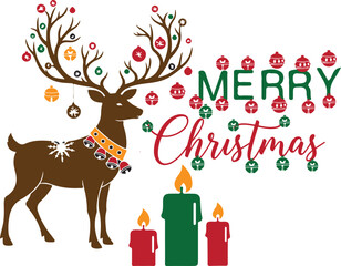 Features a decorated reindeer with 