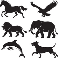 Wildlife animal silhouettes vector illustration of horse lion eagle and more