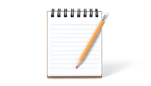Spiral-bound notebook with a pencil lying on its lined, white pages - Powered by Adobe