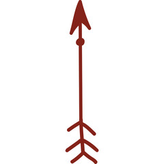 A simple dark red arrow pointing upwards with fletching at the bottom on a transparent white background