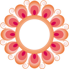 Decorative Mandala Design with Pink and Orange Petals and Swirls on Transparent Background