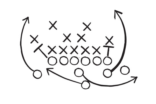 American Football Play Diagram with Offensive and Defensive Formations