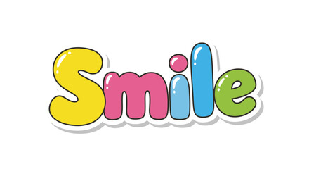 Colorful Illustration of the Word Smile with Bubble Lettering and a White Outline