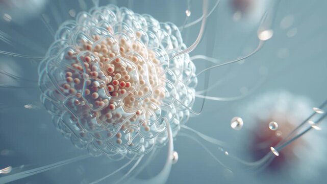 Close-up viral vector particle engineered cell entry conceptual macro rendering, clean neutral future biotech, gene-based therapy