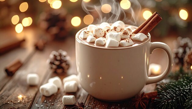 cup of hot chocolate with cinnamon sticks - Powered by Adobe