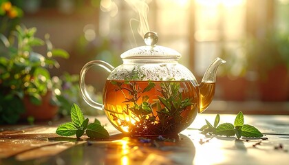 teapot and cup of tea on wooden table