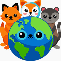 Naklejka premium children around the globe