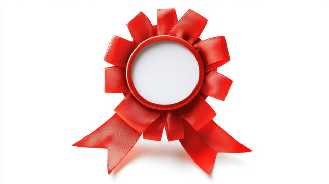 Red ribbon award with blank center on white background for design and text. red ribbon award is perfect for recognizing achievement, celebrating success, or adding a touch of elegance to any project.