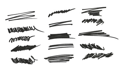 Marker hand-drawn line border set and scribble design elements.