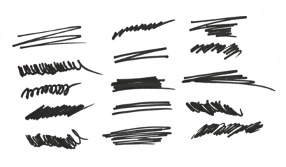 Marker hand-drawn line border set and scribble design elements.