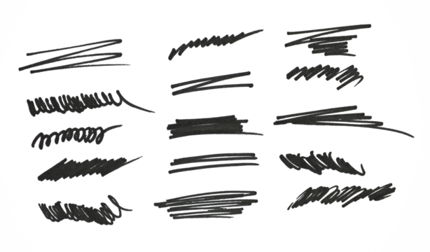 Marker hand-drawn line border set and scribble design elements.