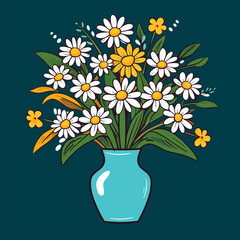 Bouquet of daises in a vase. Spring bouquet. Vector