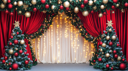 Luxurious Christmas Stage Backdrop for Festive Photoshoot with Detailed