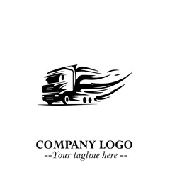 Truck Moving Fast Logo Symbol in Black on the White Background with Dynamic Transport Design