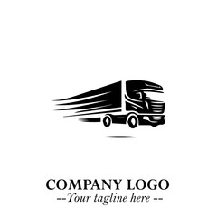 Truck Moving Fast Logo Symbol in Black on the White Background with Dynamic Transport Design