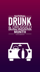 Naklejka premium National Drunk and Drugged Driving Prevention Month Poster Banner and Background Abstract Design Template Featuring Car Steering Wheel and Warning Sign Illustration design for mobile responsive