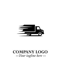 Truck Moving Fast Logo Symbol in Black on the White Background with Dynamic Transport Design