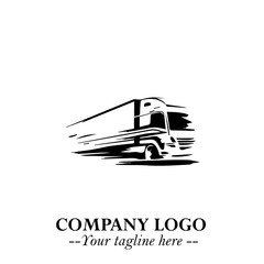 Truck Moving Fast Logo Symbol in Black on the White Background with Dynamic Transport Design