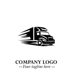 Truck Moving Fast Logo Symbol in Black on the White Background with Dynamic Transport Design