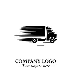 Truck Moving Fast Logo Symbol in Black on the White Background with Dynamic Transport Design