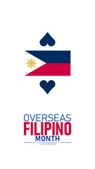 Overseas Filipino Month Poster Banner and Background Abstract Design Template Featuring Filipino Flag Globe and Cultural Icons Illustration design for mobile responsive