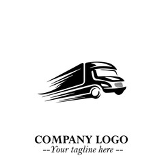 Truck Moving Fast Logo Symbol in Black on the White Background with Dynamic Transport Design