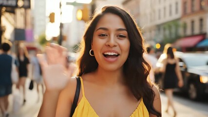 Cheerful Young Woman Vlogging Outdoors in City - AI Generated