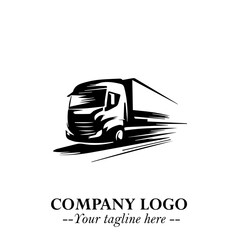 Truck Moving Fast Logo Symbol in Black on the White Background with Dynamic Transport Design