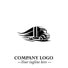 Truck Moving Fast Logo Symbol in Black on the White Background with Dynamic Transport Design