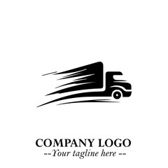 Truck Moving Fast Logo Symbol in Black on the White Background with Dynamic Transport Design