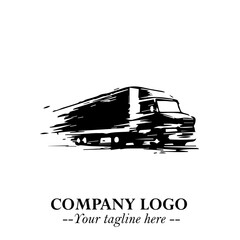 Truck Moving Fast Logo Symbol in Black on the White Background with Dynamic Transport Design