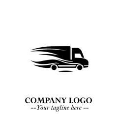 Truck Moving Fast Logo Symbol in Black on the White Background with Dynamic Transport Design