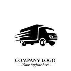 Truck Moving Fast Logo Symbol in Black on the White Background with Dynamic Transport Design