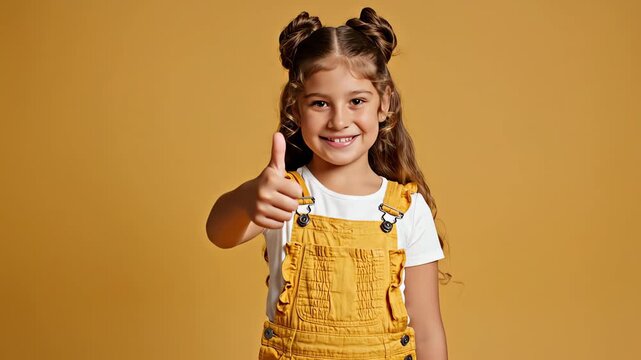 Cheerful Young Girl Giving Thumbs Up in Studio - AI Generated