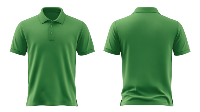 Green blank polo t shirt template from two sides isolated on transparent white background