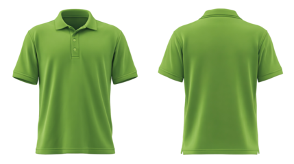 Green blank polo t shirt template from two sides isolated on transparent white background