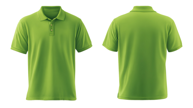 Green blank polo t shirt template from two sides isolated on transparent white background - Powered by Adobe