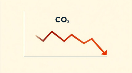 Red descending chart indicating CO₂ emission reduction