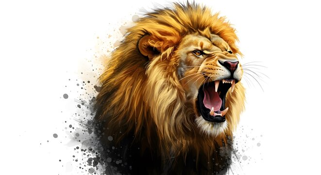 Roaring lion with striking digital painting effect, captivating and powerful, perfect for branding, wildlife projects, or impactful designs and creative projects