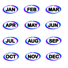 シンプル英語3文字の月略語セット＿丸囲み