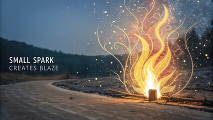 Abstract artwork of a golden fire blazing brightly outdoors