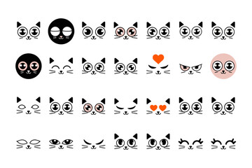 Cat Face Expression Grid – 35 Minimalist Emotive Icons for UI and Storytelling