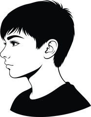 Youth Profile Illustration – Stylized Side View with Clean Lines and Short Hair