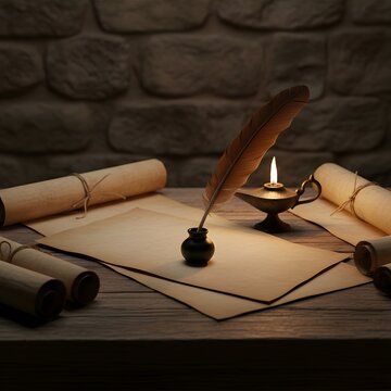 Ancient Scriptorium: An AI-Generated Scene of Writing and Scrolls