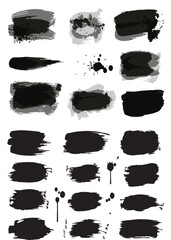 Black ink brush strokes and splatters graphic elements vector