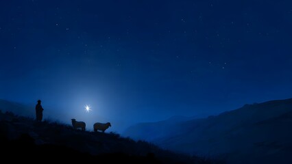 Shepherds and the Guiding Light: An AI-Generated Night Scene