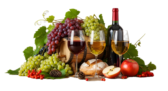 Rustic Food and Drink Arrangement on transparent background 