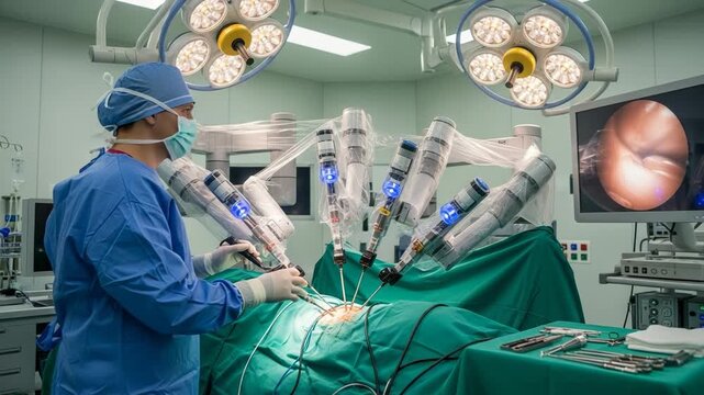 Surgeon operating a patient with robotic surgical system